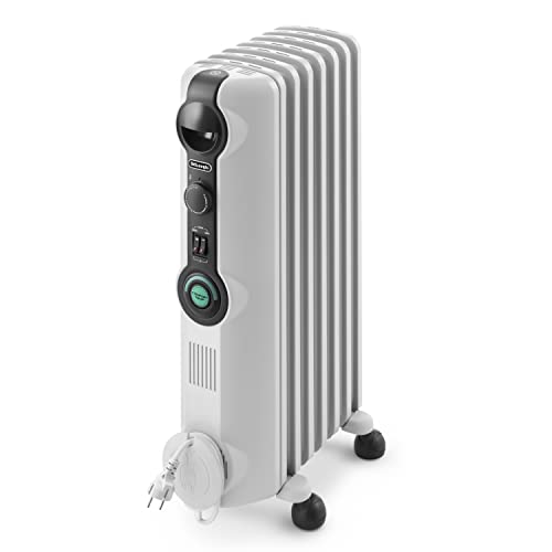 De'Longhi TRRS 0715C Radia S - Radiador de aceite, Termostato Ambiente Ajustable, Comfort-Temp, 7 Elementos, Blanco y Negro