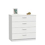 MUEBLES PITARCH | Cómoda 4 Cajones guías metálicas, Cajonera Dormitorios, Blanco, 78x74x40cm (Alto x Ancho x Fondo) Sinfonier, Colección Tibet