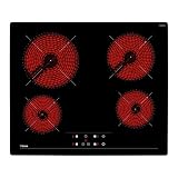 Teka TZ 6415 - Vitrocerámica 4 Fuegos 60cm, Tecnología Touch Control, con Cronómetro, Vitrocerámica Teka Color Negro