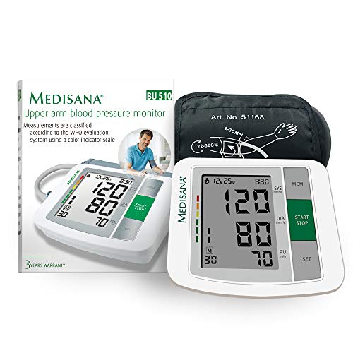 medisana BU 510 Tensiómetro de brazo, medición precisa de la presión arterial y el pulso con función de memoria, escala de semáforo, función de...